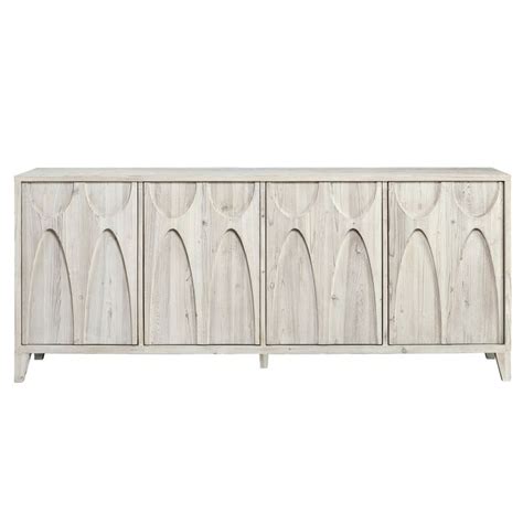 Ariel 79" Light Wash Finished Reclaimed Pine Carved Sideboard