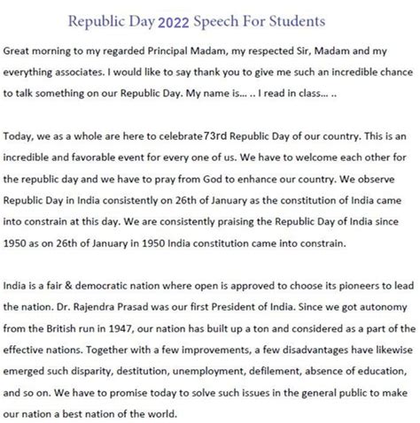 Republic Day Speech 2024 in English PDF (26th January) For Kids ...