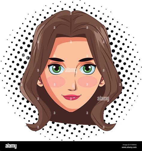 pop art young woman face cartoon in front of camera vector illustration ...