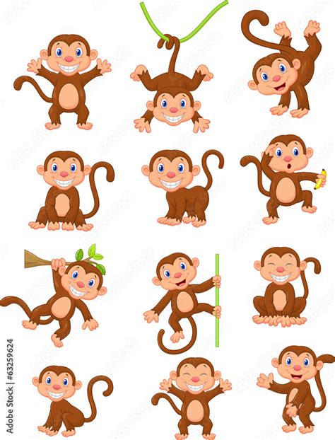 Happy monkey cartoon collection set Stock Vector | Adobe Stock