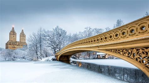 Wallpaper USA, New York, Central Park, winter, snow, bridge 1920x1080 Full HD 2K Picture, Image