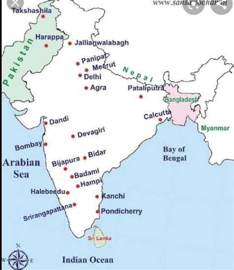 Locate the following on a political map of India. 1. Barrackpore 2. Delhi 3. Chauri Chaura 4 ...