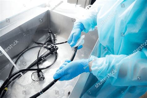 Endoscope cleaning and sterilization after performing endoscopy. Modern medical equipment., a ...