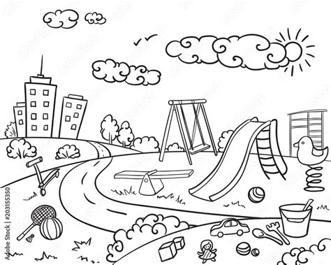 Doodle Monochrome Children Playground Concept Stock Vector | Adobe Stock