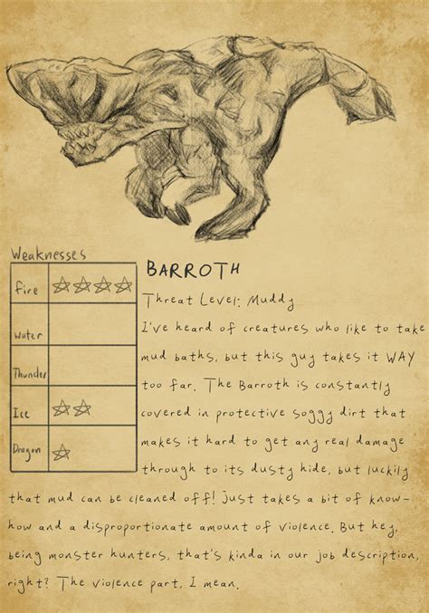 [OC] New entries for my monster hunter journaling project featuring the Barroth and the Great ...