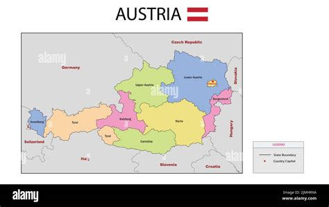 Austria Map. Colorful Austria Map with neighboring countries names and ...