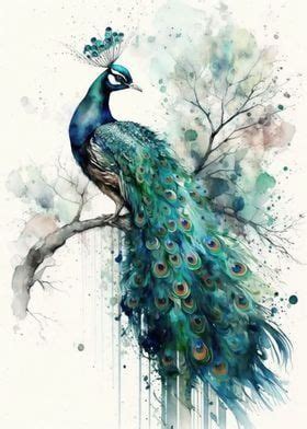 'Bird Peacock watercolor' Poster, picture, metal print, paint by Usama ...