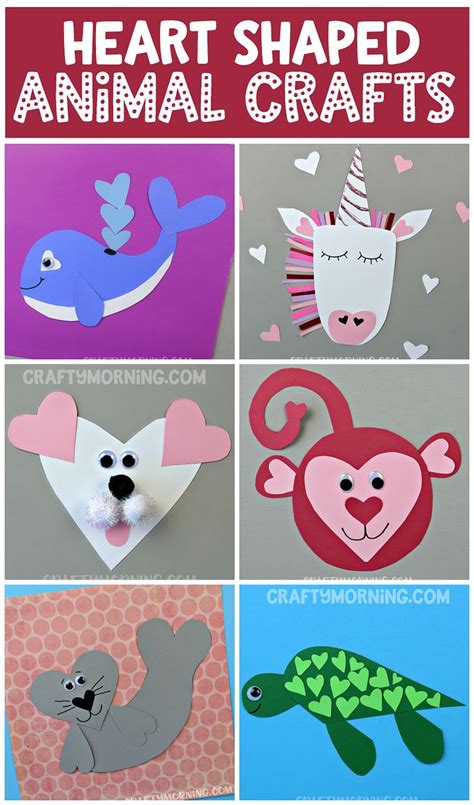 Valentine's Day Heart Shaped Animal Crafts For Kids | Valentine art projects, Valentines art ...