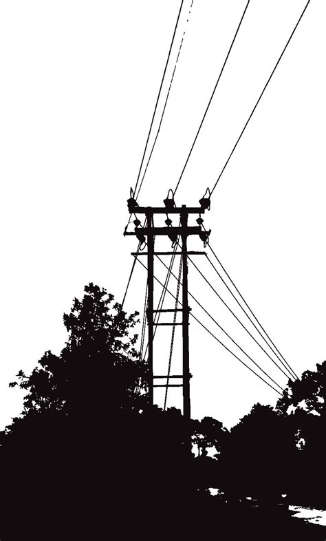 electric pole silhouette. high voltage power lines in countryside forest nature, vector ...