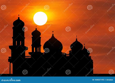 Silhouette Mosque or Masjid Dome on Sunset Stock Image - Image of dome ...