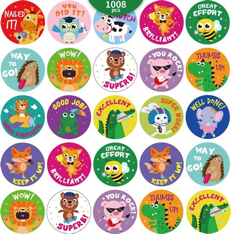 1008 Pieces Animal Reward Stickers for Kids Student Award Adorable Round Animal School Teacher ...