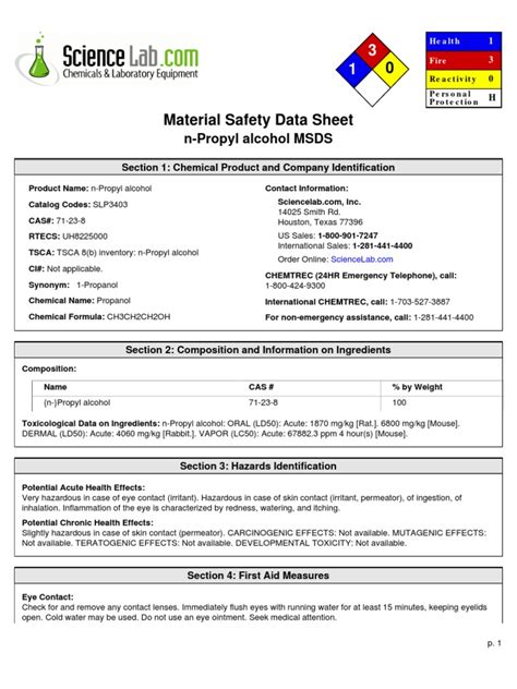 Msds Propanol