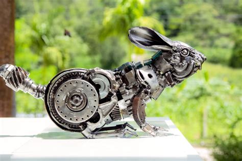 Rabbit Metal Sculpture - Crawl, Sculpture by Mari9art Metal Art Sculpture | Artmajeur