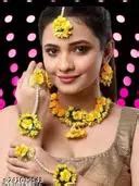 Bridal Yellow Artificial Flower Floral Jewellery Set For Haldi Turmeric Mehendi Baby Shower ...