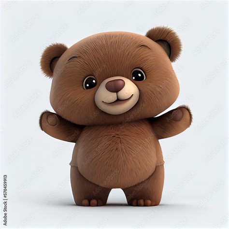 Cute cartoon bear character. 3D animation on white background Stock ...