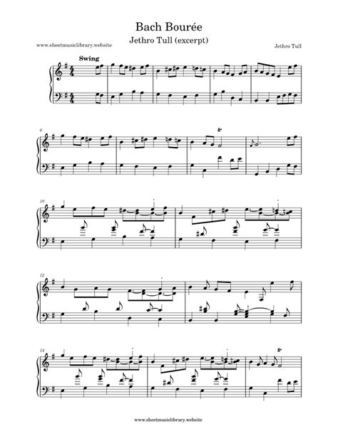 Bourée – Johann Sebastian Bach (Jethro Tull version -excerpt) Sheet ...