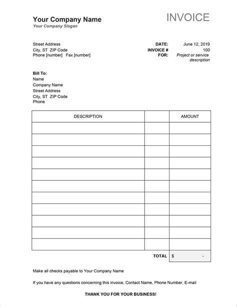 Basic Invoice Template Download Free For Your Needs