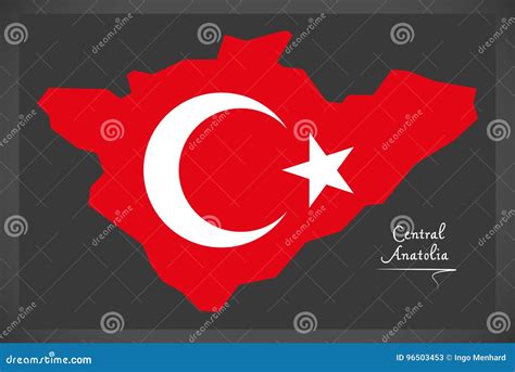 Central Anatolia Turkey Map with Turkish National Flag Illustration Stock Vector - Illustration ...