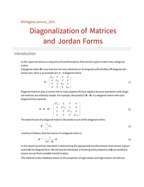 (PDF) Diagonalization of Matrices and Jordan Forms