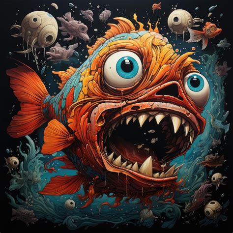 Premium AI Image | crazy fish angry furious mad portrait expressive illustration artwork oil ...