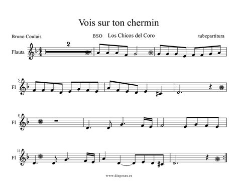 tubescore: Vois sur ton chemin Sheet Music by Bruno Coulais for Flute Les Choristes OST The Chorus