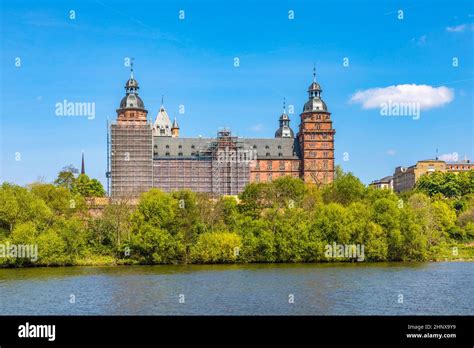 facade of old aschaffenburg castle made of sandstone. It was erected inbetween 1605 and 1614 ...