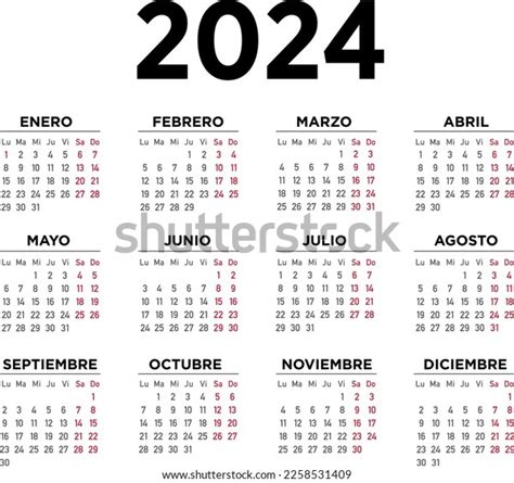 Calendar 2024 Week Starts On Monday 库存矢量图（免版税）2258531409 | Shutterstock