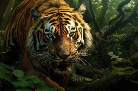 Premium AI Image | A tiger is hunting in the forest