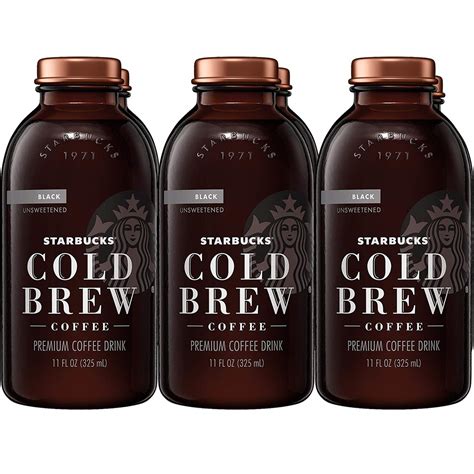 Starbucks + Cold Brew Coffee, Black Unsweetened, 11 oz Glass Bottles, 6 Count