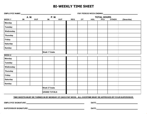 Printable Bi Weekly Timesheet Template - Printable Templates