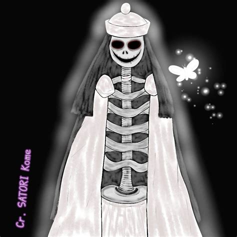 a drawing of a skeleton in a wedding dress