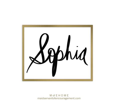 Sophia Baby Girls Name Art Printable with Handwritten Black