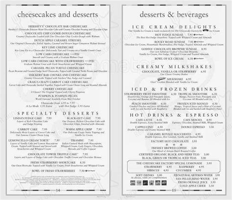 Menu at The Cheesecake Factory desserts, Jersey City, 30 Mall Dr W