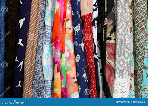 Row of Colorful Women`s Clothing Fabric Stock Image - Image of materials, fashion: 90897187