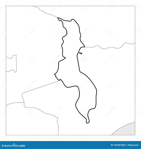 Map of Malawi Black Thick Outline Highlighted with Neighbor Countries Stock Vector ...