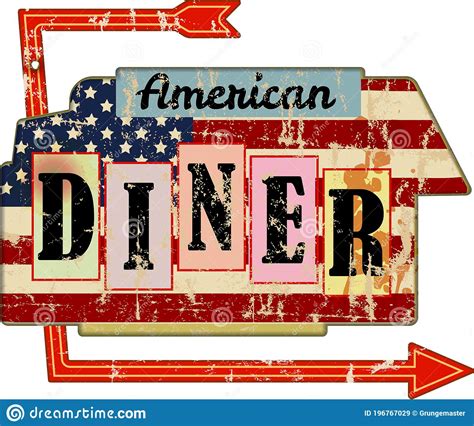 Grungy American Diner Sign, Retro Grungy Vector Illustration Stock ...