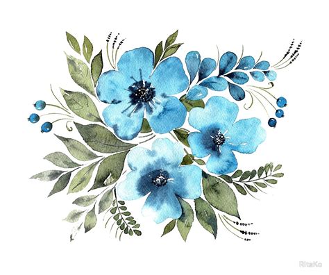 "Watercolor bouquet in light blue colors" by RitaKo | Redbubble | Blue flower painting ...