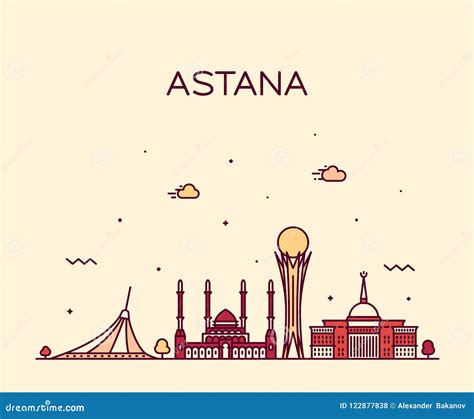 Astana Skyline, Kazakhstan. Vector Linear Style Stock Vector ...