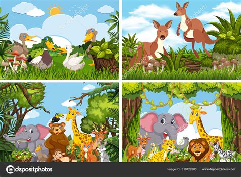 Set of various animals in nature scenes — Stock Vector © brgfx #319729280