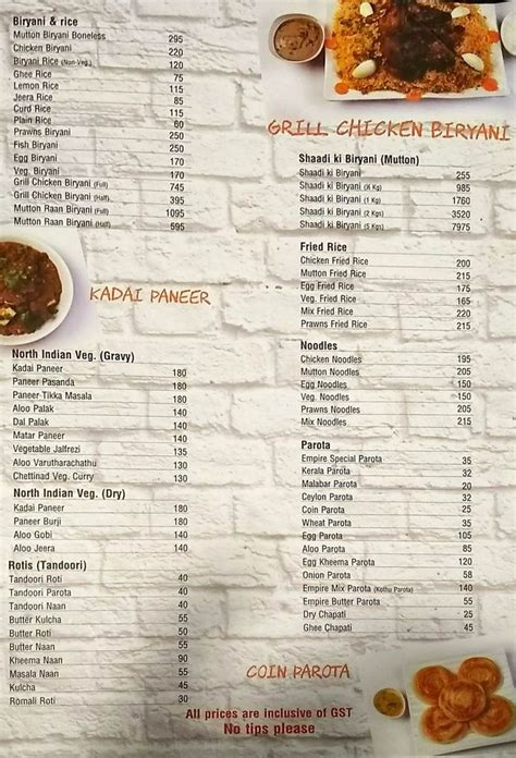 Empire Restaurant Menu and Price List for Indiranagar, Bengaluru ...