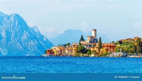 Ancient Tower and Colorful Houses in Malcesine Old Town Stock Image - Image of italian, panorama ...