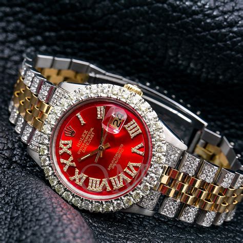 Rolex Datejust 36MM Red Diamond Roman Numeral Dial With Two Tone Diamo - OMI Jewelry