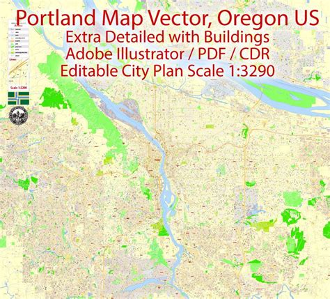 Portland Map Vector exact City Plan editable Adobe Illustrator Street Map | Portland map, Map ...