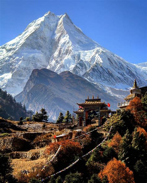 Majestic manaslu 8163 m. 8th highest mountain in the world. Manaslu circuit trek. Trekking Nepal ...