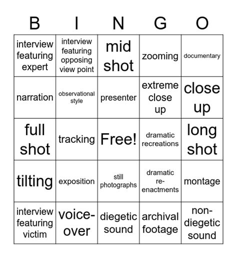 Documentary Techniques Bingo Card