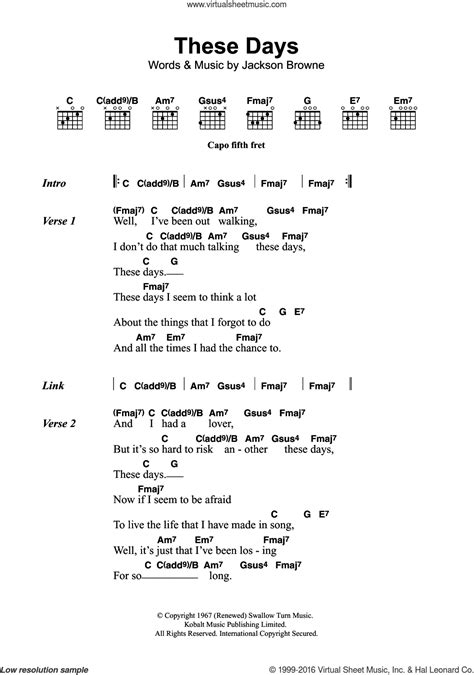 Browne - These Days sheet music for guitar (chords) [PDF]