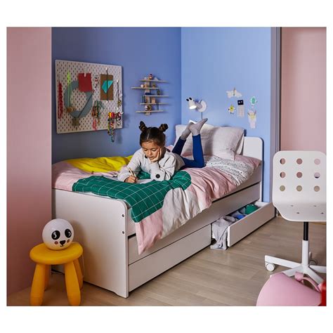 SLÄKT Bed frame w/pull-out bed + storage - white - IKEA Cama Ikea, Twin Bedroom Sets, Kids ...