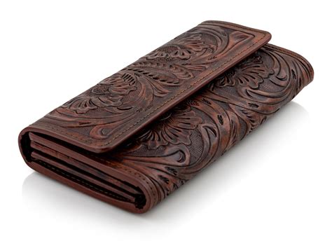 Brown Tooled Leather Wallet for Women Ladies Leather Wallet - Etsy