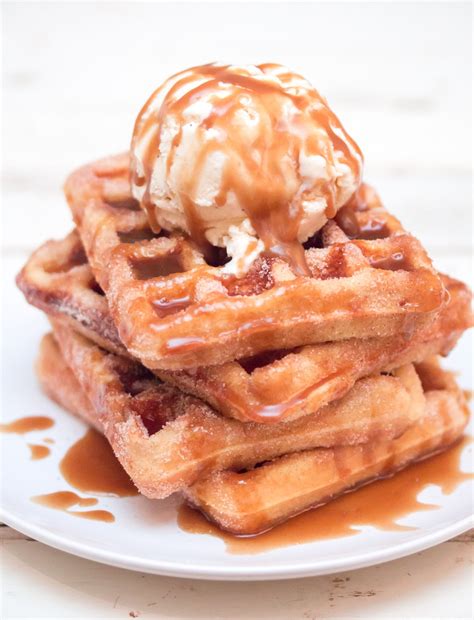 Churro Waffles with Ice Cream, Caramel (Gluten Free)