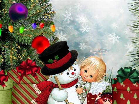 Snowman Angel Tree HD desktop wallpaper : Widescreen : High Definition : Fullscreen